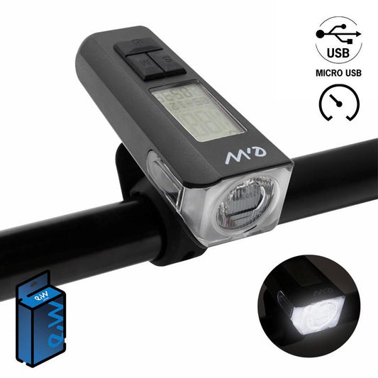 Luz led frontal recargable EWL011 con display de velocidad,temperatura,hora y Km